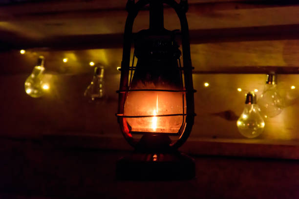 istock Vintage gas lamp with burning light in the night 1456569267