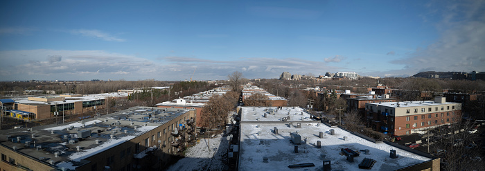 Panoramic view of the roofs of buildings in the west of Montreal in winter