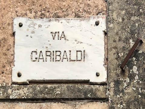 marble plate with street name via Garibaldi in Palermo, Sicily