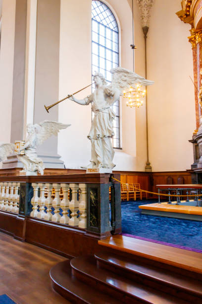 interior of church of our saviour in copenhagen, denmark - denmark indoors church angel imagens e fotografias de stock