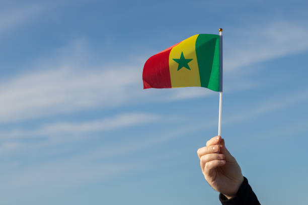 istock Senegal flag in hand flutters in the wind against the sky 1456570251