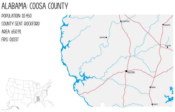 Vector illustration of Map of Coosa county in Alabama, USA.