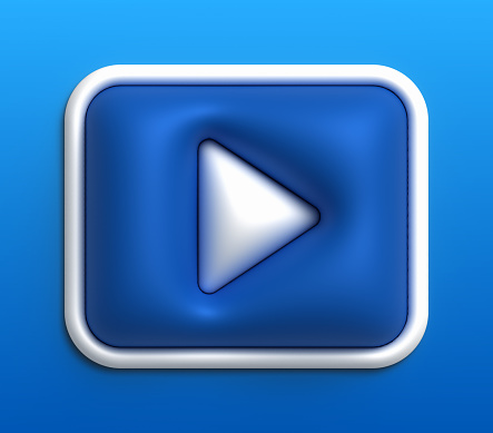 Video 3D blue play button.