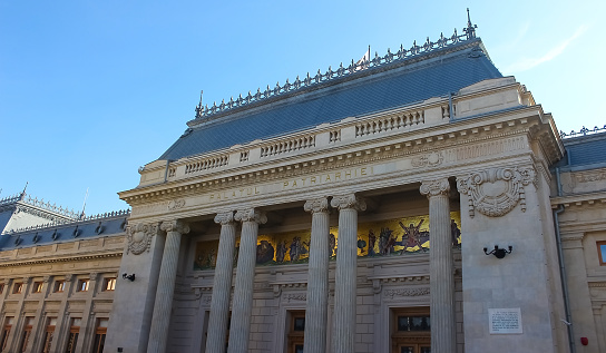 Bucharest, Romania - December 31, 2022: A picture of the Patriarchal Cathedral of Saints Constantine and Helena and the Palace of the Patriarchate.