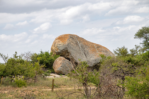 Large rock in a bushveld landscape in the Kruger National Park in South Africa