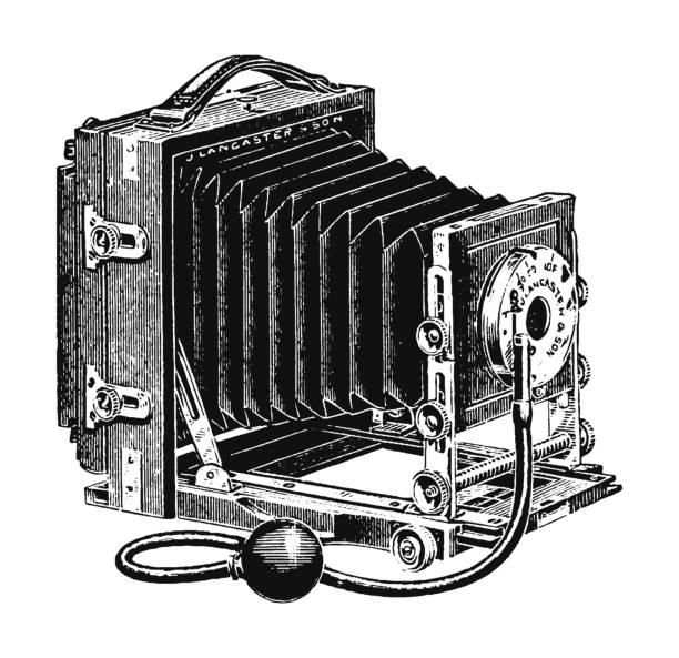 ilustrações de stock, clip art, desenhos animados e ícones de vintage photo camera - camera engraving old retro revival