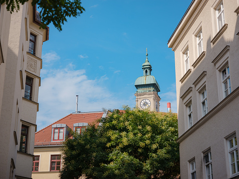 facades of old European houses downtown Munich, Germany