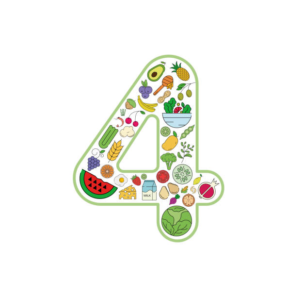ilustrações de stock, clip art, desenhos animados e ícones de food and drink collage icon set from number 4. - healthy eating food and drink nutrition label food