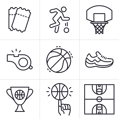 Basketball championship sport playing line icons and symbols icon set collection.