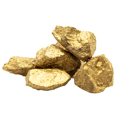 a lot of shiny gold nuggets, isolated