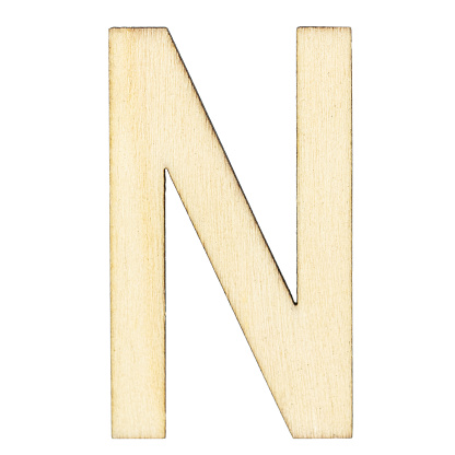 letter N of wood with wooden texture, isolated