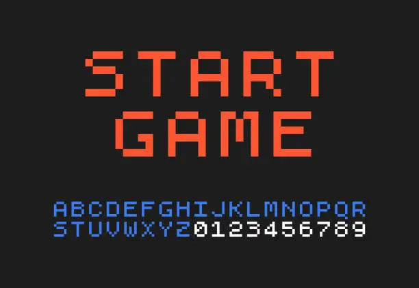 Vector illustration of Start Game Font Pixel Style - Alphabet and Numbers