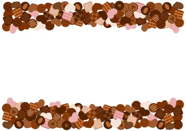 Vector illustration of Chocolate frame illustration. various kinds of chocolate. Space for text in the middle. Vector illustration.