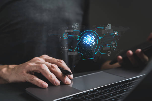 istock Businessperson using laptop for online working via internet. Digital business intelligence solution, communication and connection technology. Financial and banking data, marketing information analysis 1456585102