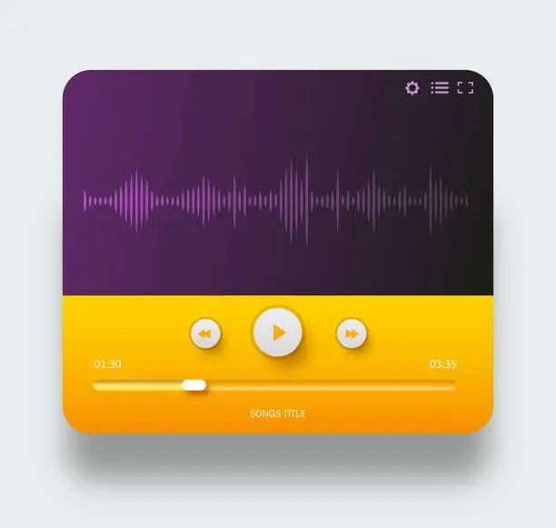 Vector illustration of Media music player template with sound waves
