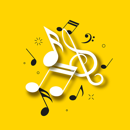 istock Musical notes on yellow background 1456590325