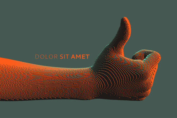 istock Thumbs up symbol. Hand show like or good. Sign success and nice. Voxel art. 3D vector illustration. 1456591045
