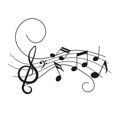 Music notes on white background, design elements