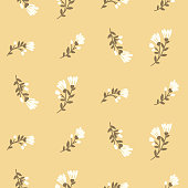 istock Seamless floral pattern, cute rustic flower print with small twigs, white flowers on a light beige background. Vector illustration. 1456591841