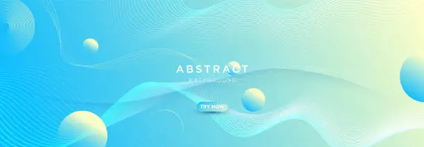 Vector illustration of Abstract blue gradient fluid background with waving line and geometric circle shape. Modern futuristic background.
