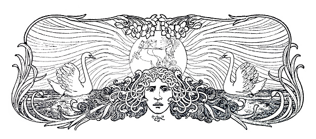 Head of medusa with swan and flowers art nouveau 1899
Original edition from my own archives
Source : Ilustración Artística 1899