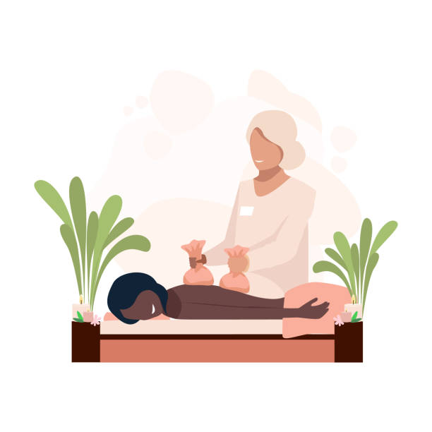 illustrazioni stock, clip art, cartoni animati e icone di tendenza di massaggio - herbal medicine recovery herb human hand