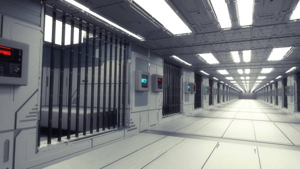 3d render. Futuristic and scifi jail prison stock photo