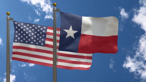istock American Flag with Texas State Flag on a Pole, 3D Render 1456598259