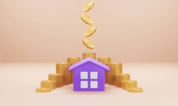 istock house with gold coin stacking 3D render minimal background with coin falling for business loan concept financial, banking and investment with real estate. 1456598407