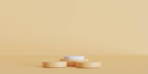istock 3d render of minimalist podium in yellow studio and lighting for product display. 1456598463