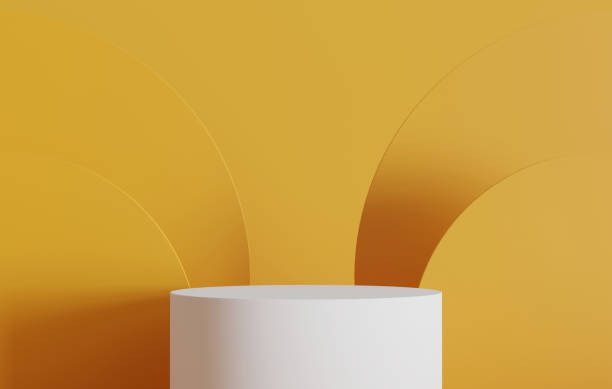 istock 3d render of minimalist podium in yellow studio and lighting for product display. 1456598501