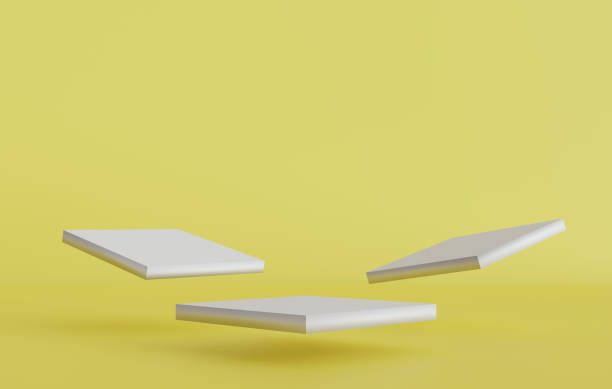 istock 3d render of minimalist podium in yellow studio and lighting for product display. 1456599780