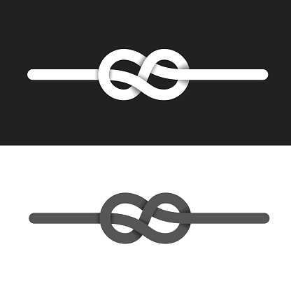 Rope knot tied into figure line art. Vector graphic design.