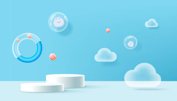 istock Stand and display. 3D rendering. A scene for advertising, Mockup for kids product display or showcase. 1456600126