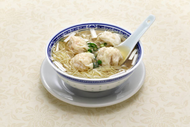 Hong Kong Style Wonton Noodle soup stock photo