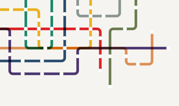 схемы соединяют линии и точки. сетевая технология и концепция подключения. соединения децентрализованных сетевых узлов - train lines stock illustrations