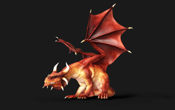 istock a red fantasy dragon posing isolated on black background 1456603490