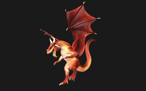 istock a red fantasy dragon posing isolated on black background 1456603491