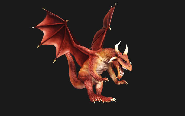 istock a red fantasy dragon posing isolated on black background 1456603495