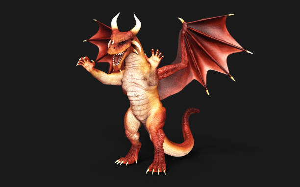 istock a red fantasy dragon posing isolated on black background 1456603500