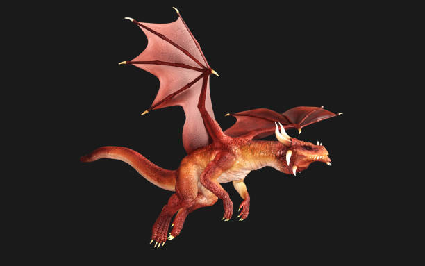 istock a red fantasy dragon posing isolated on black background 1456603526