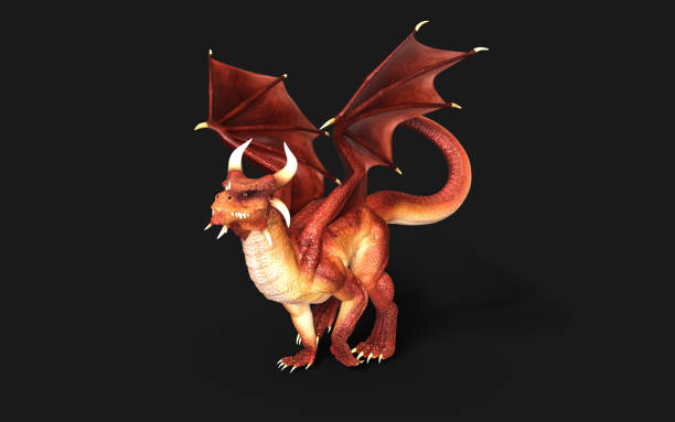istock a red fantasy dragon posing isolated on black background 1456603531