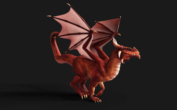 istock a red fantasy dragon posing isolated on black background 1456603534