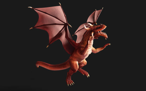 istock a red fantasy dragon posing isolated on black background 1456603538