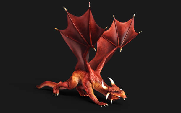istock a red fantasy dragon posing isolated on black background 1456603539