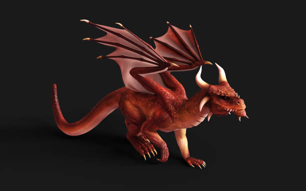istock a red fantasy dragon posing isolated on black background 1456603551