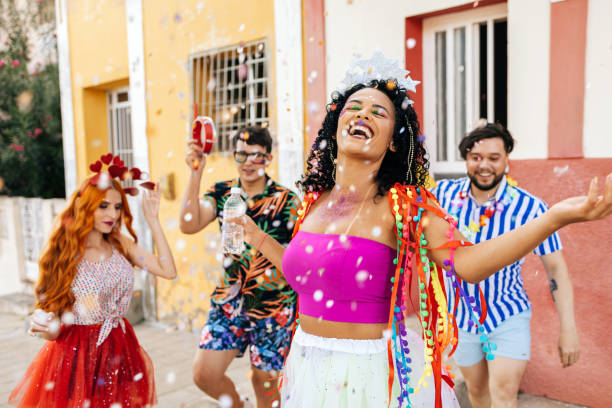 Brazilian Carnival. Group of friends celebrating carnival party Brazilian Carnival. Group of friends celebrating carnival party carnival stock pictures, royalty-free photos & images