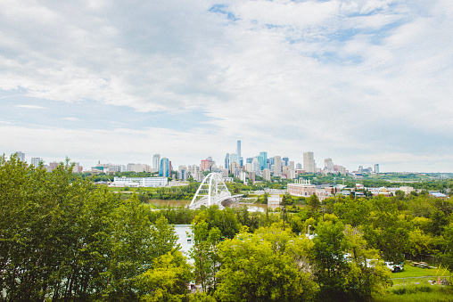Distant shot of Downtown Edmonton in the summertime