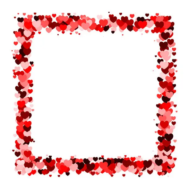 Vector illustration of Red heart square frame with space for text. Background for Weddings or Mother's Day