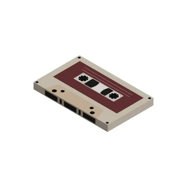 Vector illustration of 3D Isometric Cassete Tape White Red